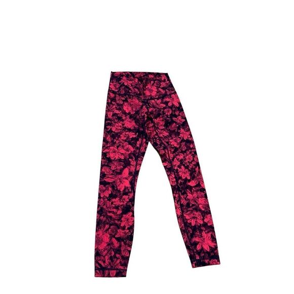 Lululemon Red and Black Floral Yoga Pants Leggings Size 4 - Picture 2 of 3
